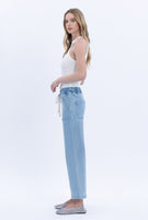 High Rise Elastic Waistband Slim Wide Jeans