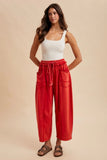 Cherry Mineral Washed Barrel Leg Knit Pants