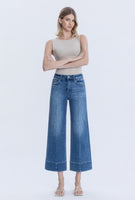 High Rise Trouser Hem Pin Tuck Ankle Wide Jeans