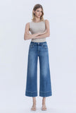 High Rise Trouser Hem Pin Tuck Ankle Wide Jeans