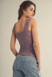 Lace Square Neck Tank Top Black