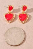Double Heart Link Dangle Earrings- Pink or Red