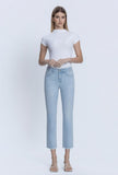 High Rise Raw Hem Crop Slim Straight Jeans