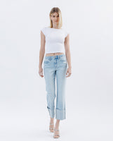 High Rise Cuffed Straight Jeans