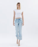 High Rise Cuffed Straight Jeans