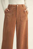 Carmel Suede Scalloped Wide Leg Pants