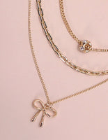 Multi-Layer Pearl Bow Charm Necklace