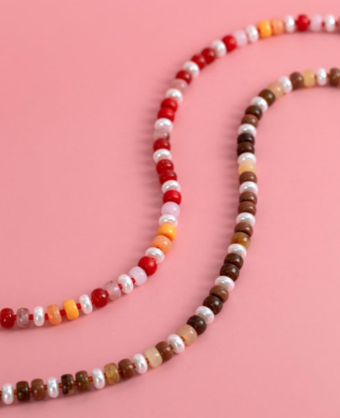 Spice Drop Bead Pearl Necklace- Brown or Red