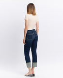 Dark Wash Cuffed Straight Leg Jeans