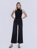 High Rise Patch Pocket Pin Tuck Black Wide Leg