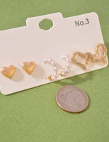 Heart and Pearl Stud Huggie Trio Set