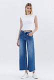 High Rise Raw Hem Ankle Wide Leg Jeans by