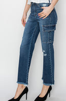 High Rise Cargo Ankle Straight Jeans