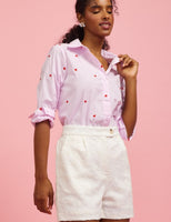 Embroidered Hearts Button Down Top