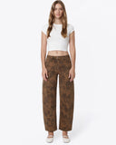 High Rise Brown Floral Print Barrel Jeans