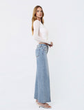 Mid Rise Seam Detail W Front Slit Hem Wide Jeans