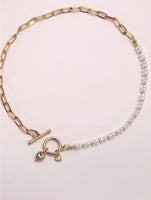 Gold Pearl With Heart Charm Toggle Short Necklace