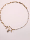 Gold Pearl With Heart Charm Toggle Short Necklace