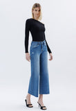High Rise Raw Hem Wide Leg Ankle Jeans Medium Wash- 28” Inseam