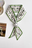 Floral Long Ribbon Twilly Scarf Blue or Green