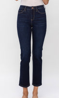 High Rise Slim Straight Denim Dark Wash