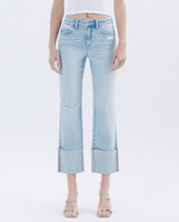 High Rise Cuffed Straight Jeans