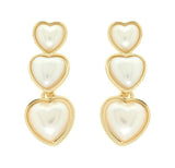 Triple Heart Earrings in Pearl or Red/Pink