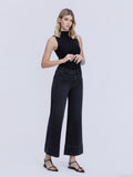 High Rise Patch Pocket Pin Tuck Black Wide Leg
