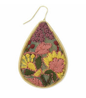 Mesh Pink and Green Flower Embroidered Elegance Earrings