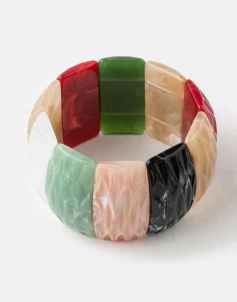 Wide Resin Block Stretch Bracelet Multi