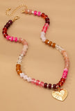 Multi Beaded Heart Charm Necklace