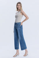 High Rise Trouser Hem Pin Tuck Ankle Wide Jeans