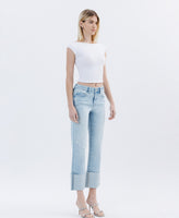 High Rise Cuffed Straight Jeans