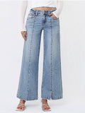 Mid Rise Seam Detail W Front Slit Hem Wide Jeans