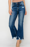 High Rise Crop Flare Distressed Jeans