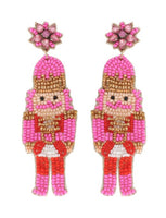 Nutcracker Beaded Earrings- Turquoise and Pink