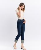 Dark Wash Cuffed Straight Leg Jeans