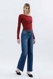 High Rise Raw Hem Slim Wide Jeans