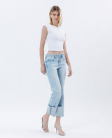 High Rise Cuffed Straight Jeans