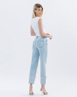 High Rise Cuffed Straight Jeans