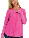 Baby Waffle Front Seam Top Hot Pink