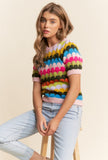 Spring Bloom Scalloped Multicolored Top