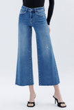 High Rise Raw Hem Wide Leg Ankle Jeans Medium Wash- 28” Inseam