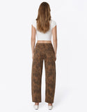High Rise Brown Floral Print Barrel Jeans