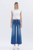 High Rise Raw Hem Ankle Wide Leg Jeans by