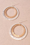 2 Tone Hammered Two Circle Dangle Earrings