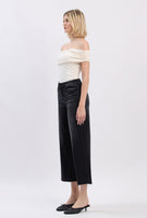 High Rise Clean Cut Raw Hem Crop Slim Wide Black Jeans