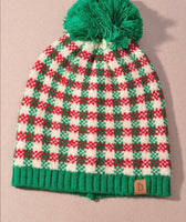 Checkered Holiday Beanie with Pom- 3 Colors