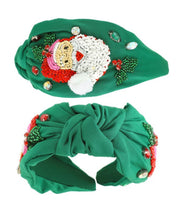 Santa Beaded Top Knot Headband- Pink or Green