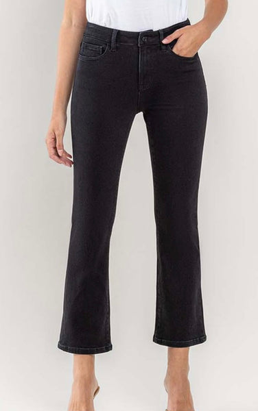 High Rise Crop Flare Jeans Black